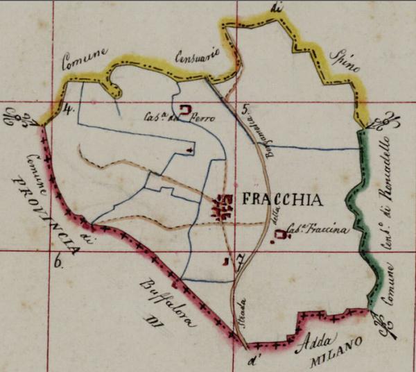Estratto dalle mappe catastali del 1868 con il comune di Fracchia