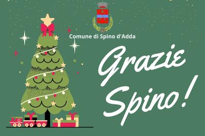 Alberto di Natale e la scrita "Grazie Spino!".