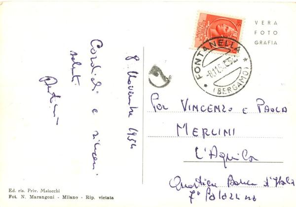 Retro della cartolina viaggiata nel 1954